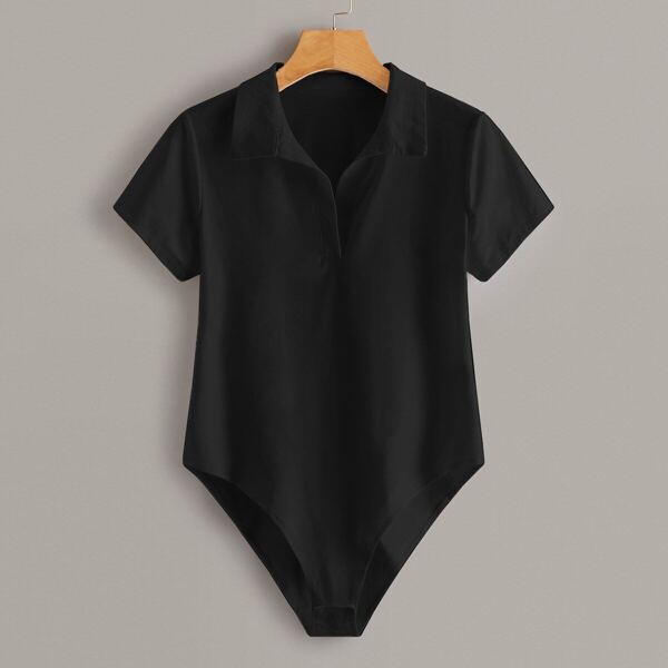 

Solid Polo Neck Tee Bodysuit