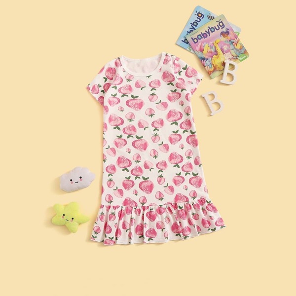 

Toddler Girls Strawberry Print Ruffle Night Dress, Multicolor