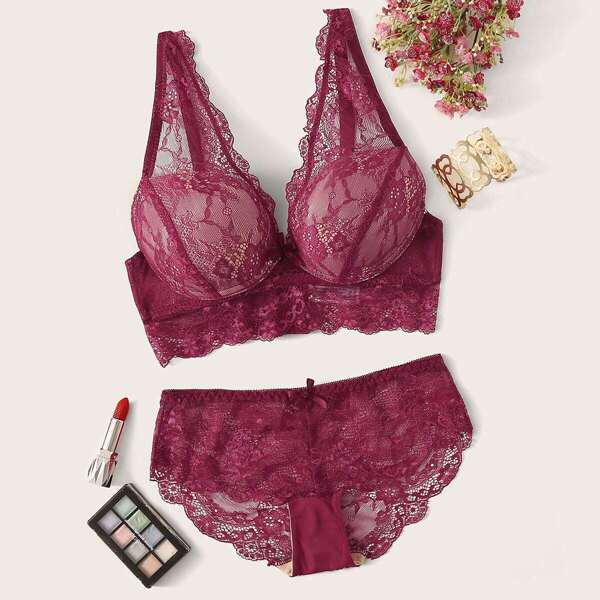 

Floral Lace Push Up Lingerie Set