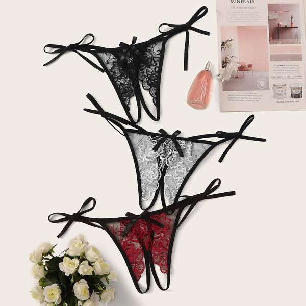 

Floral Lace Sheer Panty Set 3pack, Multicolor