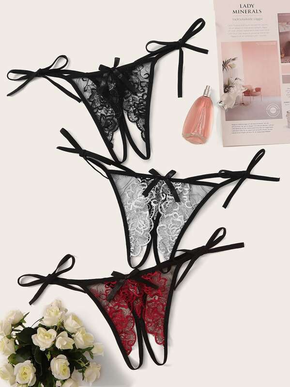 

Floral Lace Sheer Panty Set 3pack, Multicolor