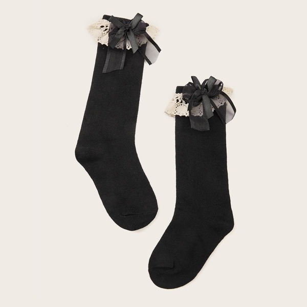 

Toddler Girls Bow Knot Decor Knee Length Socks 1pair