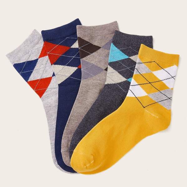 

Men Plaid Pattern Socks 5pairs