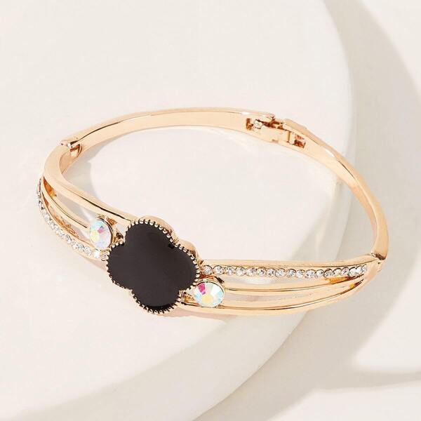 

Clover & Rhinestone Decor Bracelet 1pc, Multicolor