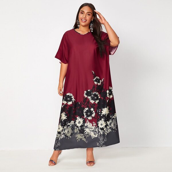 

Plus Floral Tunic Dress, Burgundy
