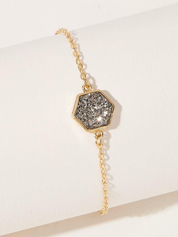 

Rhinestone Engraved Hexagon Decor Chain Bracelet 1pc, Multicolor