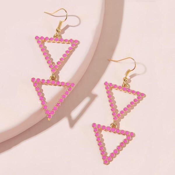 

Tiered Open Triangle Drop Earrings 1pair, Pink