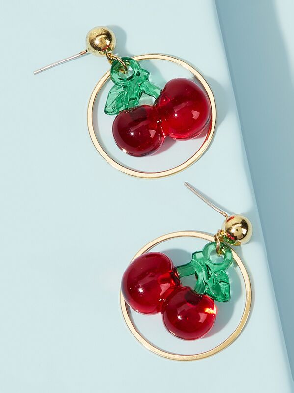 

Cherry Decor Hoop Drop Earrings 1pair, Multicolor