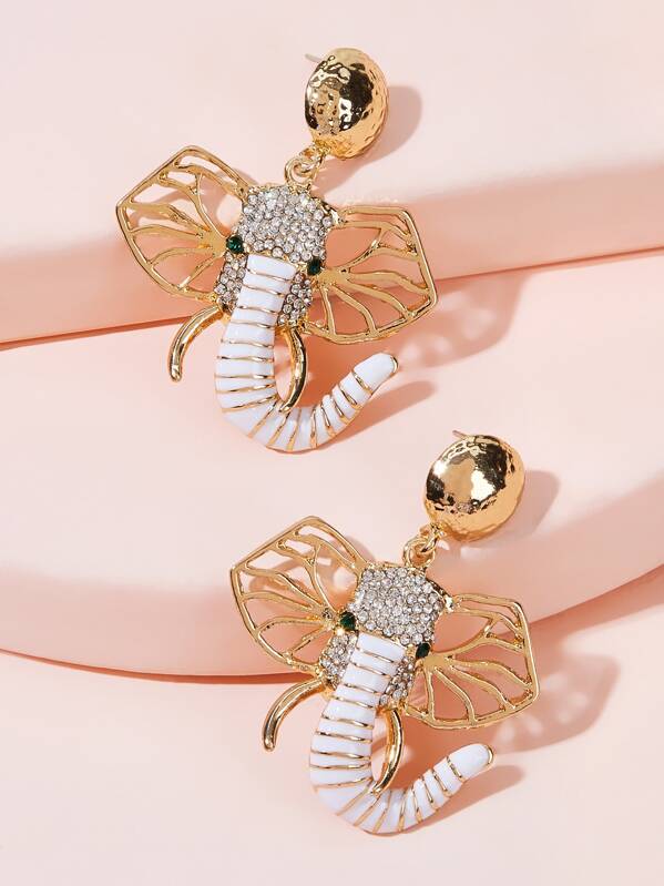 

Rhinestone Engraved Elephant Drop Earrings 1pair, Multicolor
