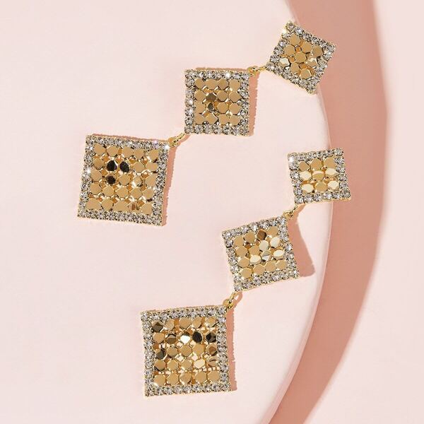 

Tiered Rhinestone Engraved Geometric Drop Earrings 1pair, Multicolor