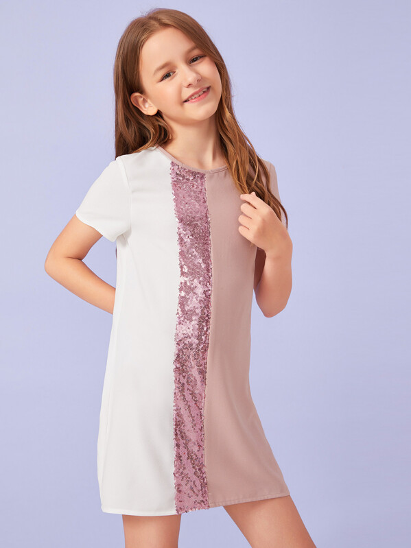 

Girls Colorblock Sequin Panel Dress, Multicolor, Sashab