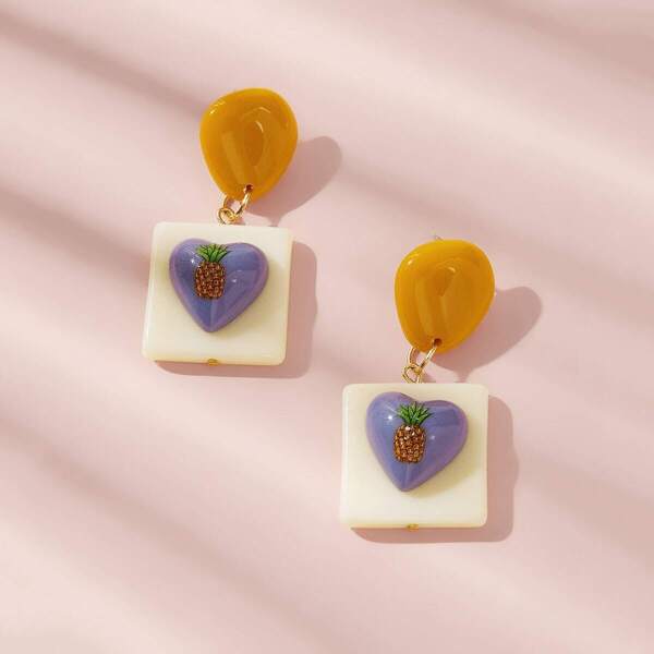 

Pineapple Engraved Geometric Drop Earrings 1pair, Multicolor