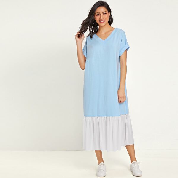 

Contrast Flippy Hem Cuffed Dress