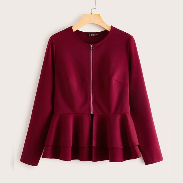 

Zip Up Double Layer Ruffle Hem Jacket