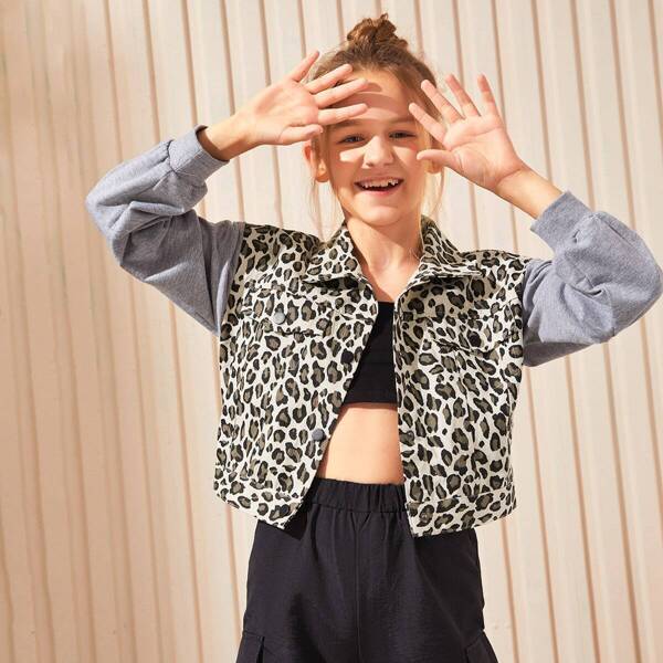 

Girls Leopard Pocket Patch Jacket, Multicolor