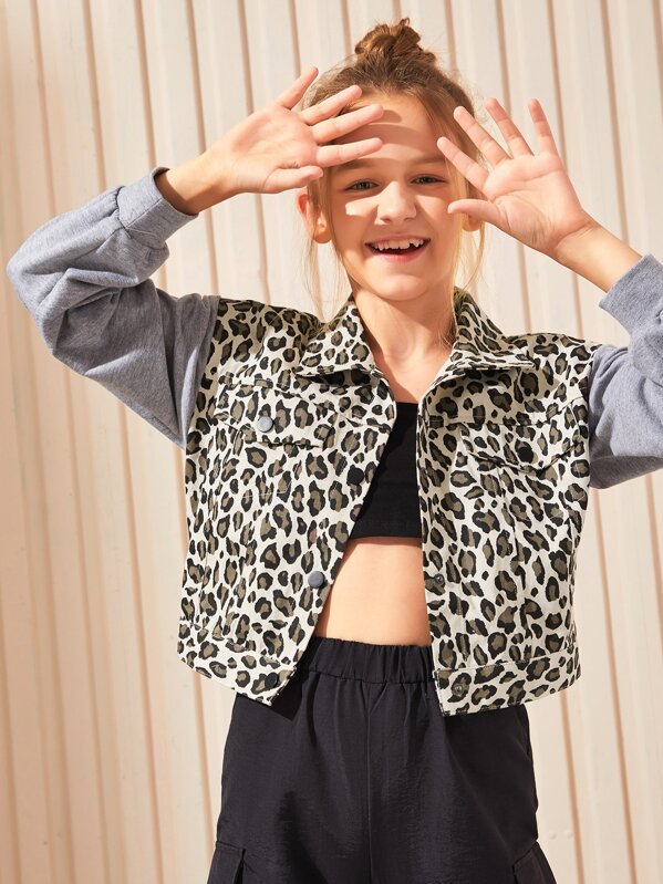 

Girls Leopard Pocket Patch Jacket, Multicolor, Sashab