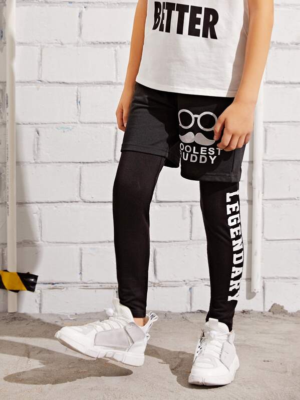 

Boys Letter 2 In 1 Leggings, Black, Bogdan