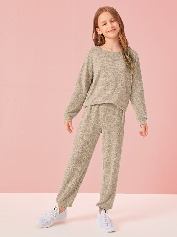 

Girls Drop Shoulder Top & Pants Set, Khaki, Sashab