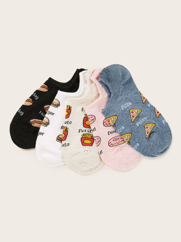 

Pizza & Hamburger Pattern Socks 5pairs, Multicolor
