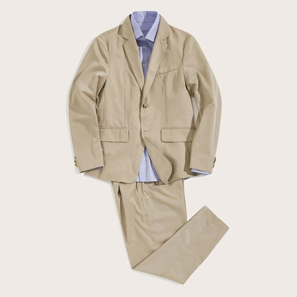 

Men Notched Collar Button Front Blazer, Khaki