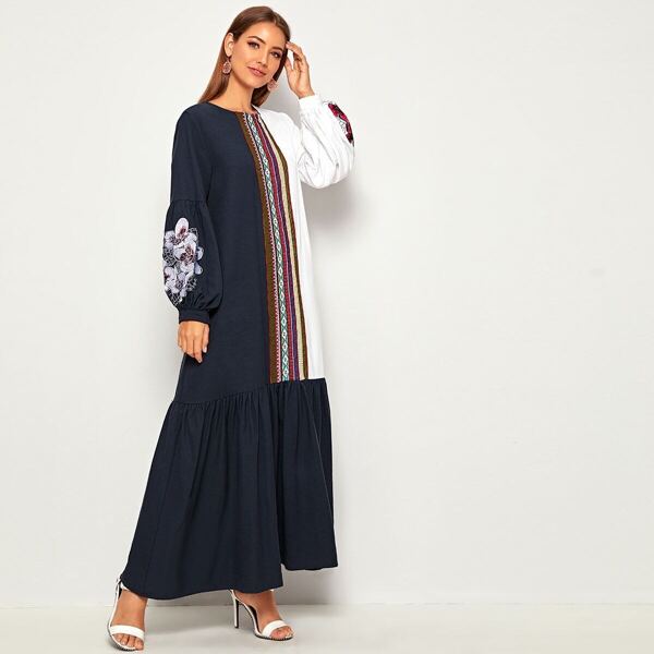 

Floral Embroidered Tape Cut And Sew Maxi Dress, Multicolor