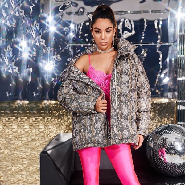 

Zip Up Snakeskin Puffer Coat, Multicolor