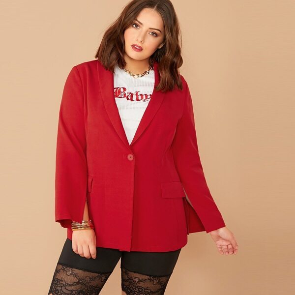 

Plus Shawl Collar Single Buttoned Split Sleeve Blazer, Red bright