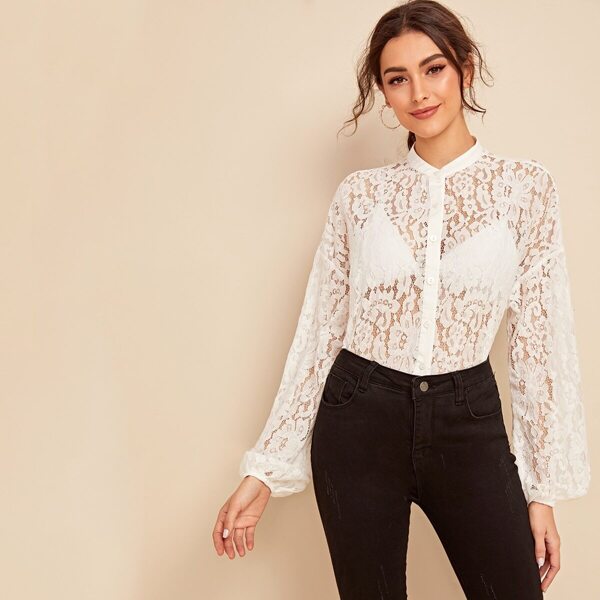 

Lantern Sleeve Lace Blouse Without Bra