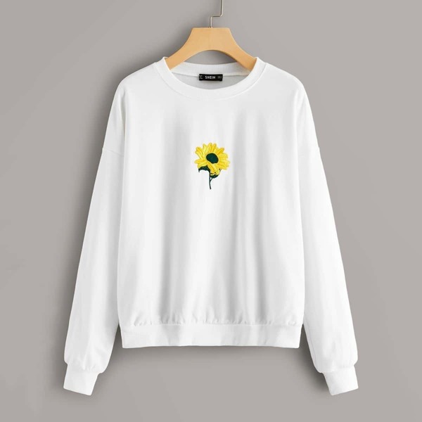 

Drop Shoulder Embroidery Detail Pullover, White