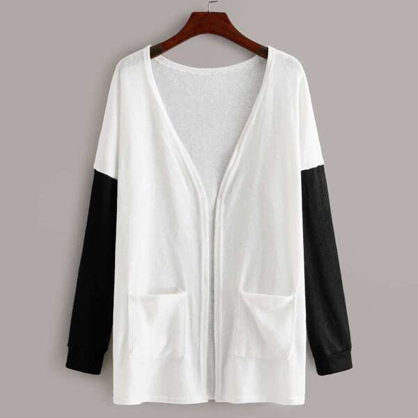 

Pocket Side Contrast Sleeve Cardigan