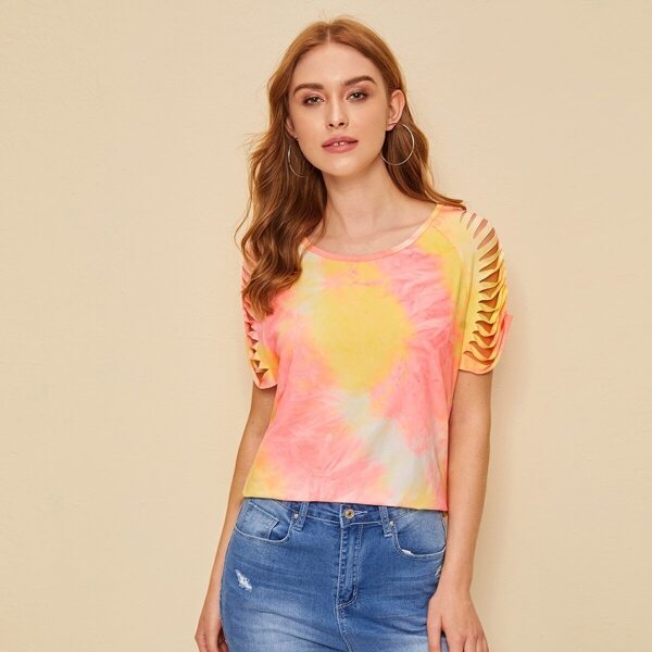 

Raglan Sleeve Cut Out Die Dye Tee