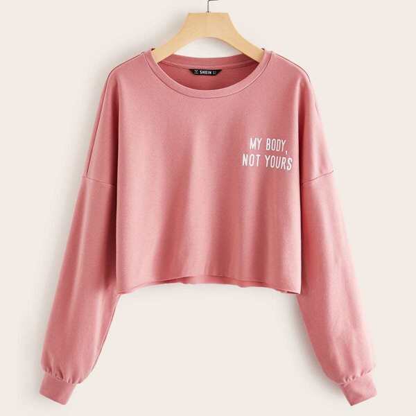 

Slogan Graphic Drop Shoulder Sweatshirt, Pink pastel