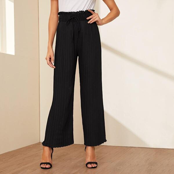 

Lettuce Frill Waist Drawstring Plisse Pants