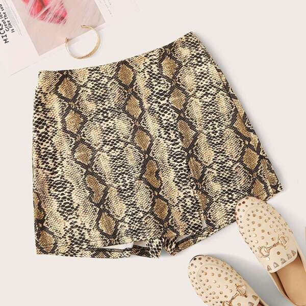 

Snakeskin Print Split Front Skort, Multicolor