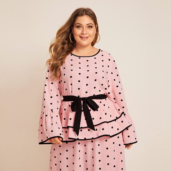 

Plus Polka Dot Piping Trim Layered Ruffle Blouse