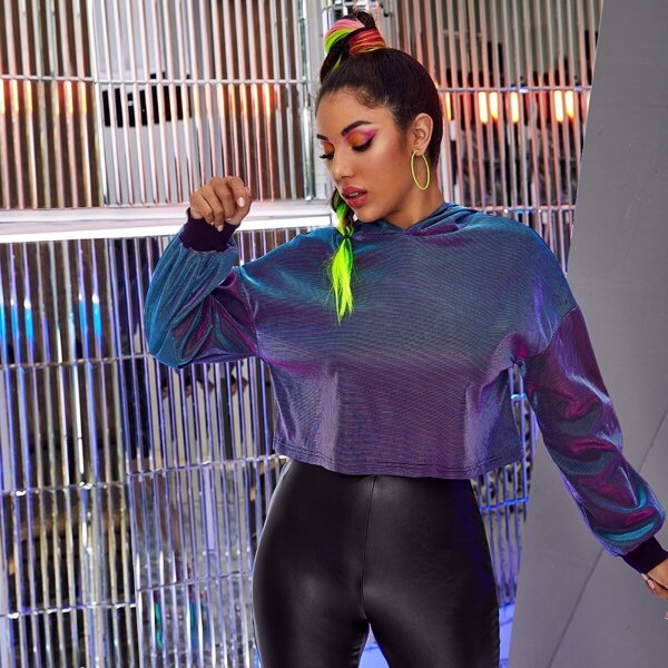 

Drop Shoulder Sparkly Glitter Crop Hoodie