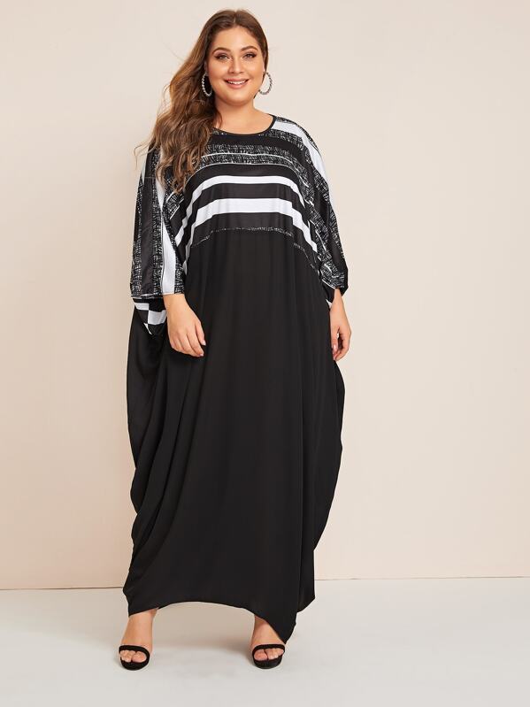 

Plus Random Striped Cocoon Maxi Dress, Black, Carol