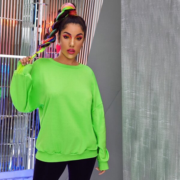 

Neon Green Drop Shoulder Sweatshirt, Green bright