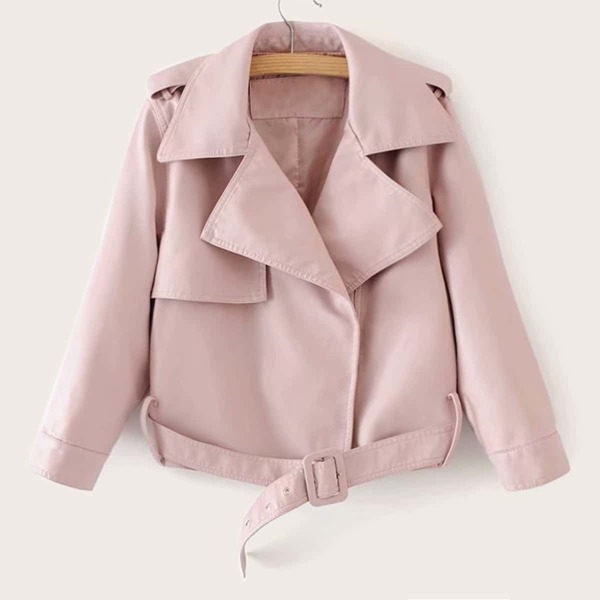 

PU Zip Up Buckle Belted Moto Jacket