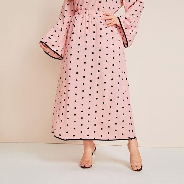 

Plus Polka Dot Piping Trim Skirt, Pink