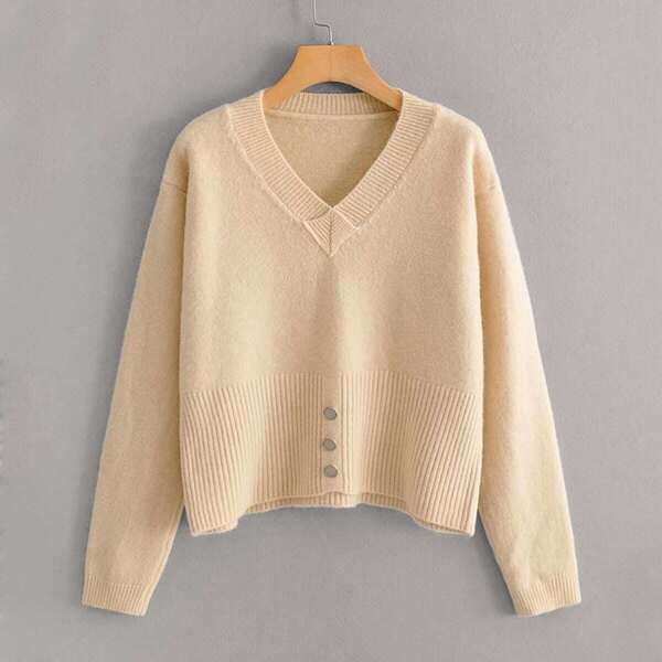 

Soft Brushed Knit Button Detail Sweater