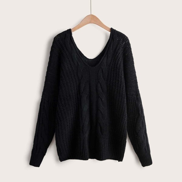 

Cable Knit Drop Shoulder V Neck Sweater