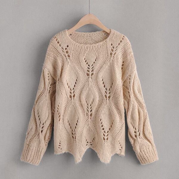 

Cable Knit Hollow Out Asymmetrical Hem Sweater