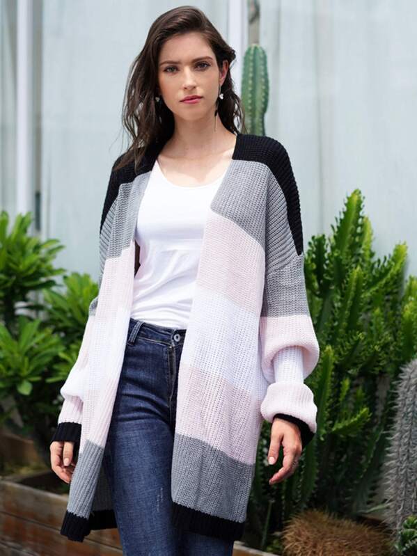 

Colorblock Stripe Drop Shoulder Longline Cardigan, Multicolor