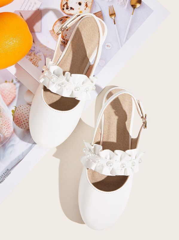

Toddler Girls Ruffle Decor Slingback Flats, White