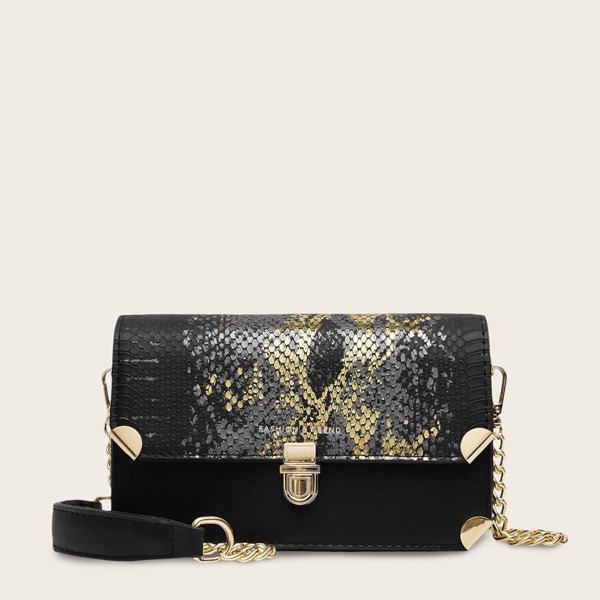 

Push Lock Snakeskin Chain Bag