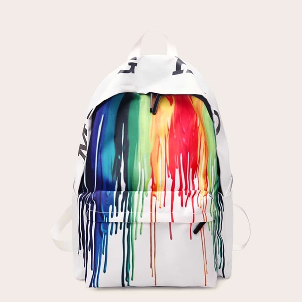 

Graffiti Print Pocket Front Backpack, Multicolor