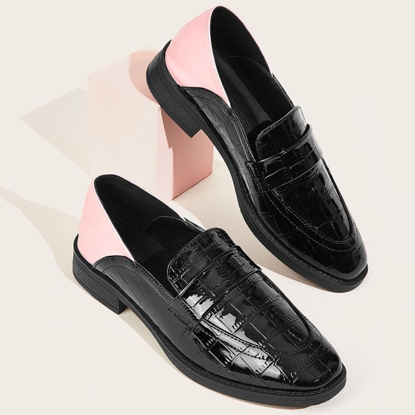 

Color Block Croc Embossed Loafers