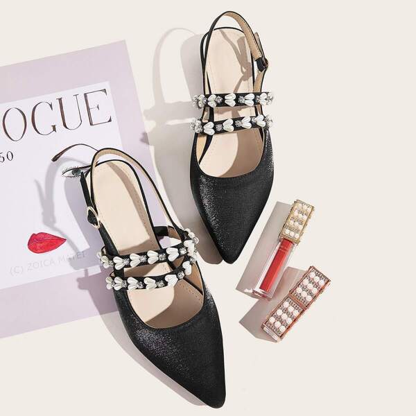 

Point Toe Faux Pearl Decor Slingback Flats