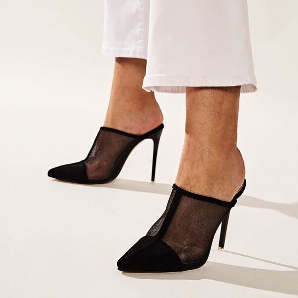 

Point Toe Mesh Panel Stiletto Heeled Mules